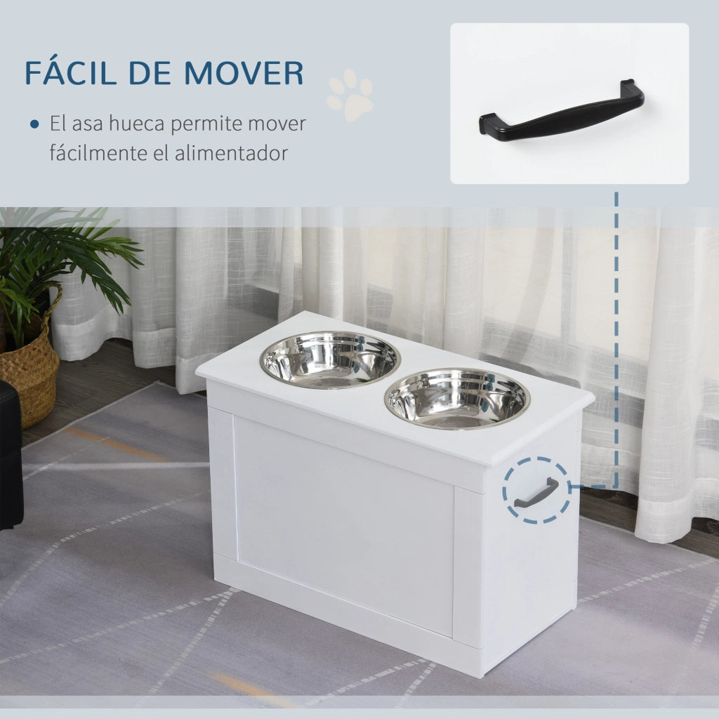 Tavolo per Cani con Ciotole e Ripiano ¨C Zephmum ¨C Bianco 60x30x41 cm