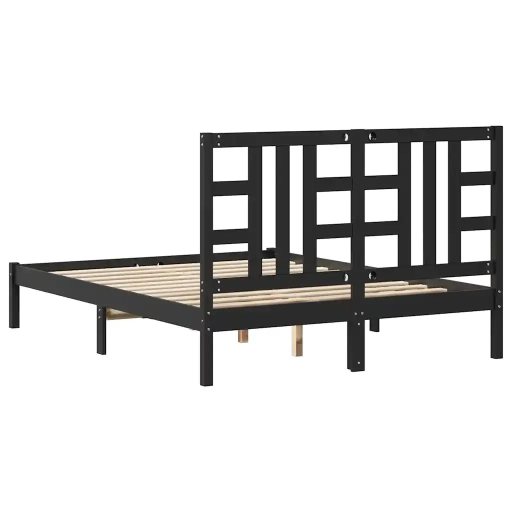 Giroletto-Struttura Letto Nero in Legno Massello 140x190 cm 718913