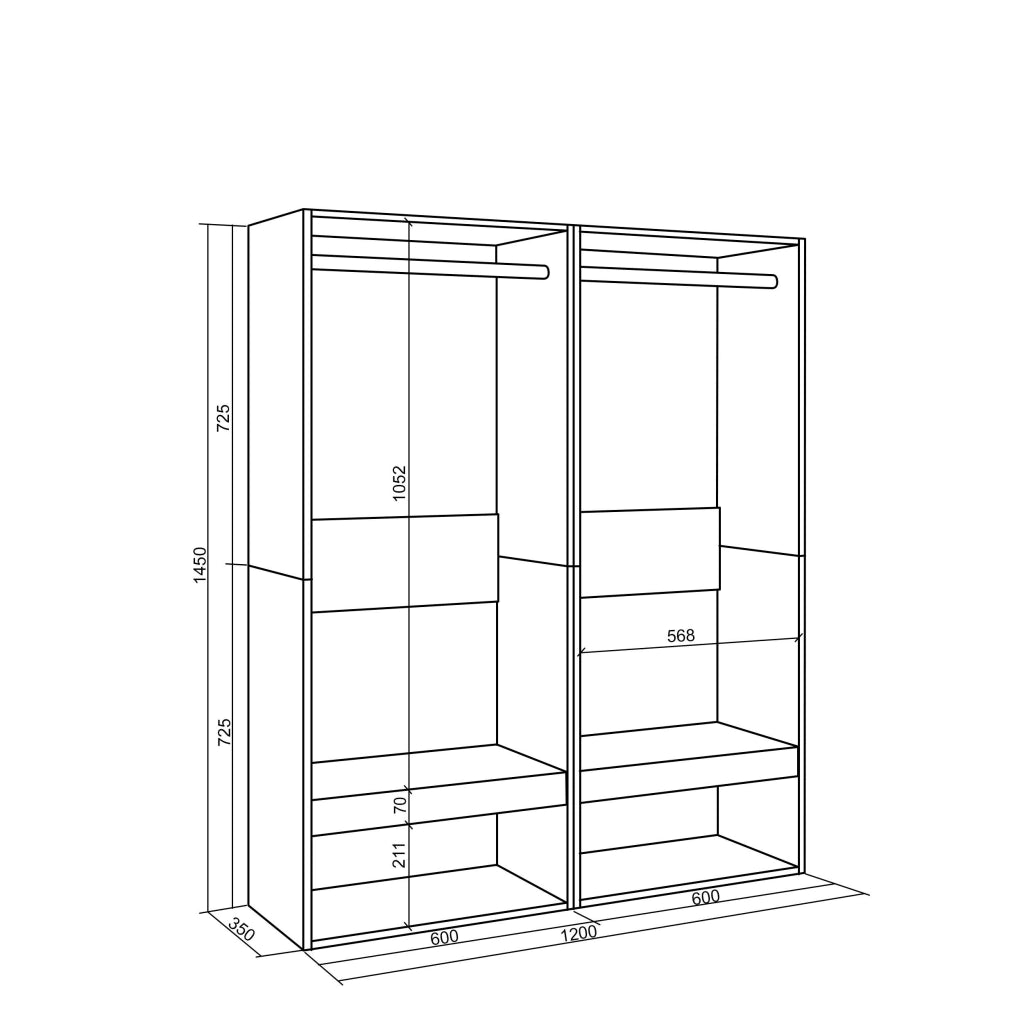 Armadio Aperto, 120x35x145cm, Camera da letto, Vestiti, scarpe, grigio cemento RF3489