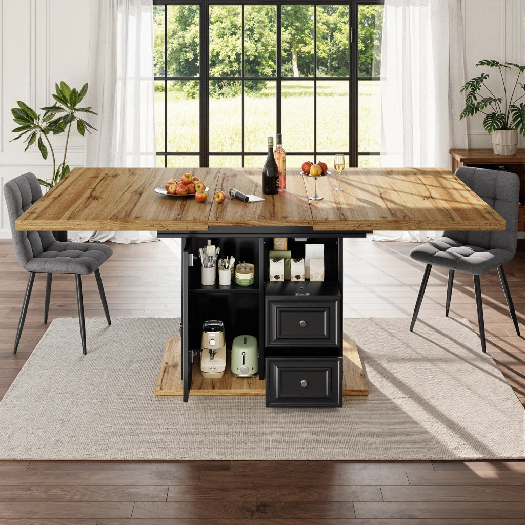 Tavolo da pranzo allungabile 110-140x80x75 cm; MDF e metallo; colore legno naturale