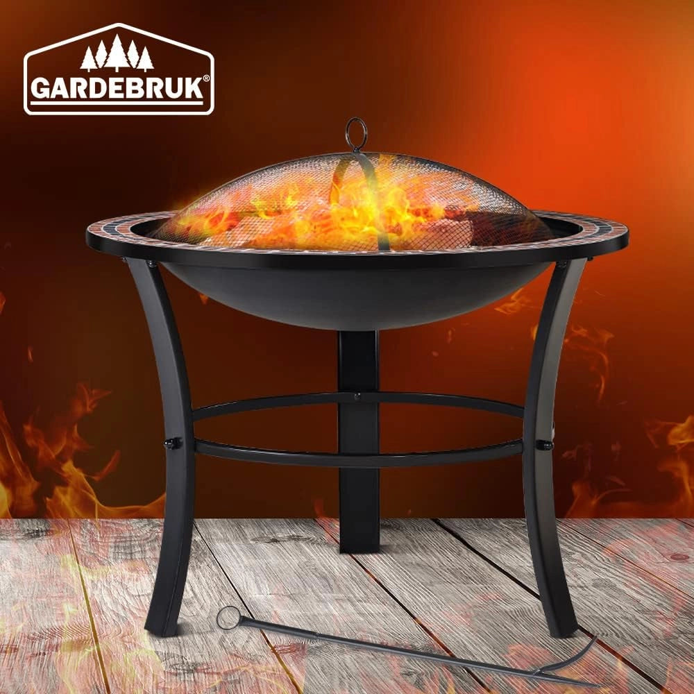 ® Braciere Rotondo Fuoco da Esterno Mosaico 76x76cm Parascintille Camino da Giardino Stufa Caminetto Patio
