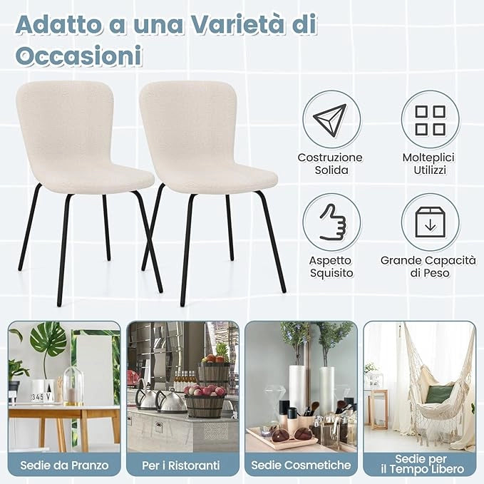 Set di 4 Sedie da Pranzo, 4 Sedie Alte da Bar, Sedie Imbottite Moderne con Schienale e Gambe in Metallo, Set di Sedie da Cucina, Portata 150 kg, 47 x 58 x 86 cm