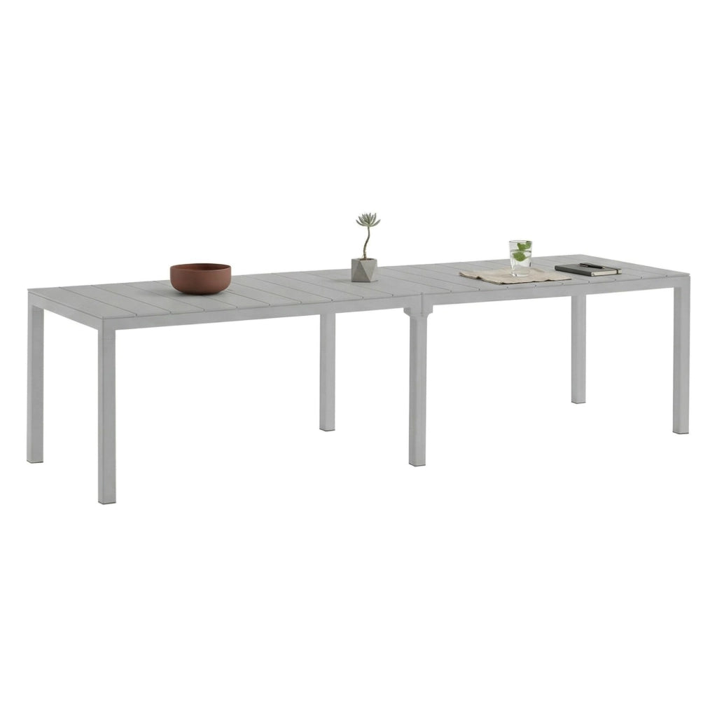 Tavolo da esterno Campana, Base per picnic, Piano da pranzo da giardino multiposizione, Banco outdoor multiuso, Made in Italy, 292x86 h74 cm, Grigio