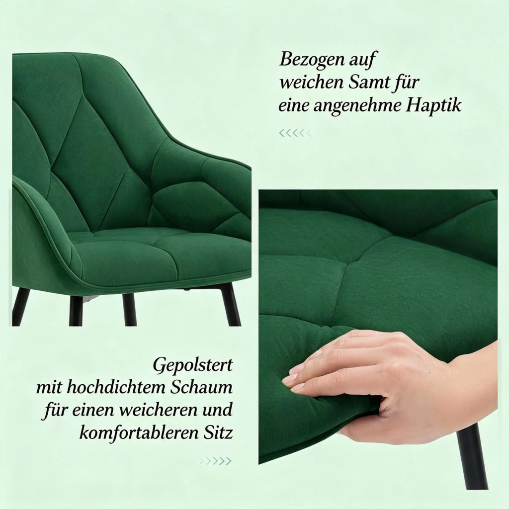 SEDIE ergonomiche Set da 2 pezzi 45,5x45x83,5 cm in velluto verde scuro