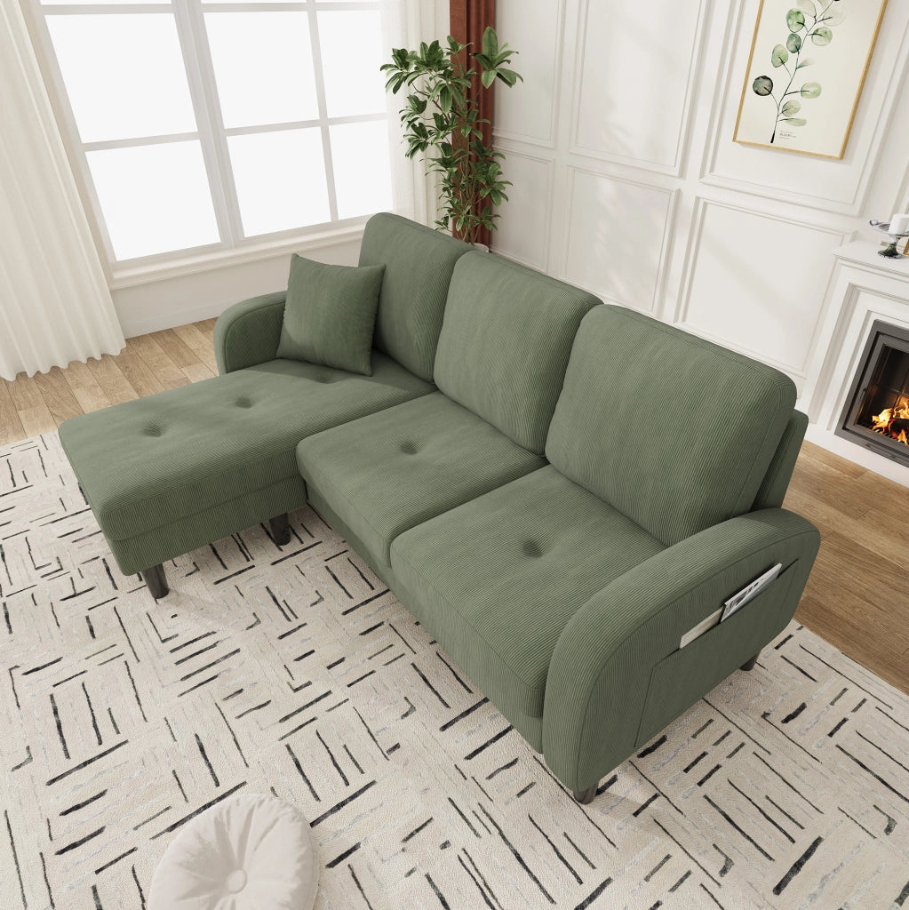 Divano angolare modulare con chaise longue 166 x 118 x 77 cm in tessuto cord verde