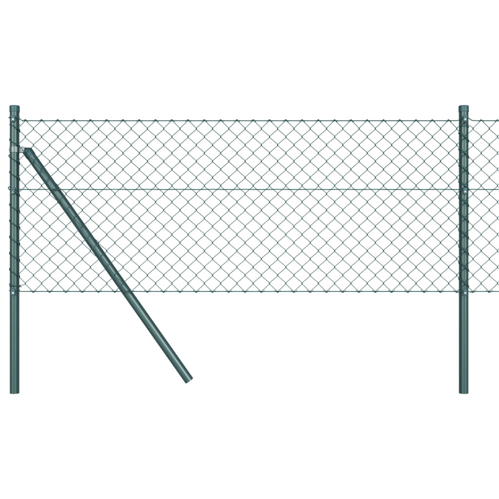 Recinzione a catena con 13 pali 0,4x25 m in acciaio galvanizzato verde