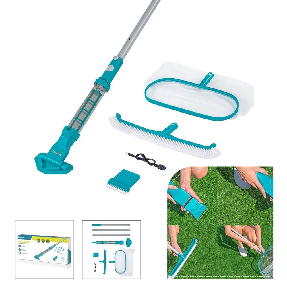 Trade Shop - Kit Cura Piscina Fino A 610cm Con Aspiratore A Batteria Retino Per Skimmer Spazzola 58831 -