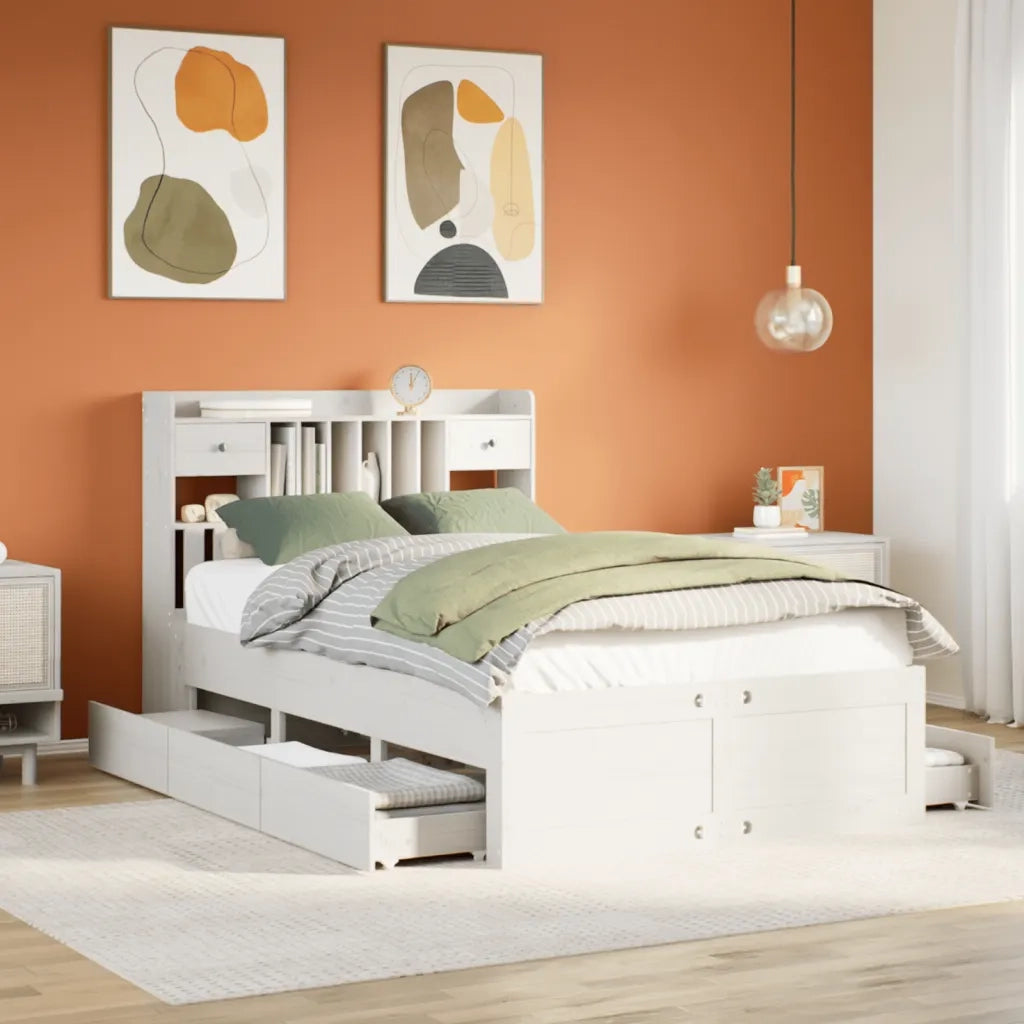 Letto Libreria senza Materasso Bianco 135x190 cm Legno di Pino