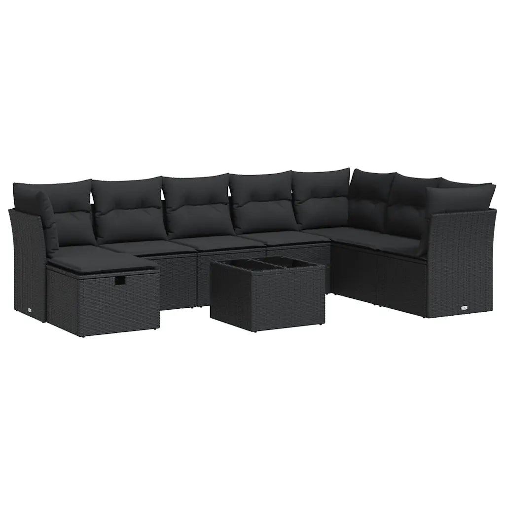 vidaXL Set Divani da Giardino 9 pz con Cuscini Nero in Polyrattan