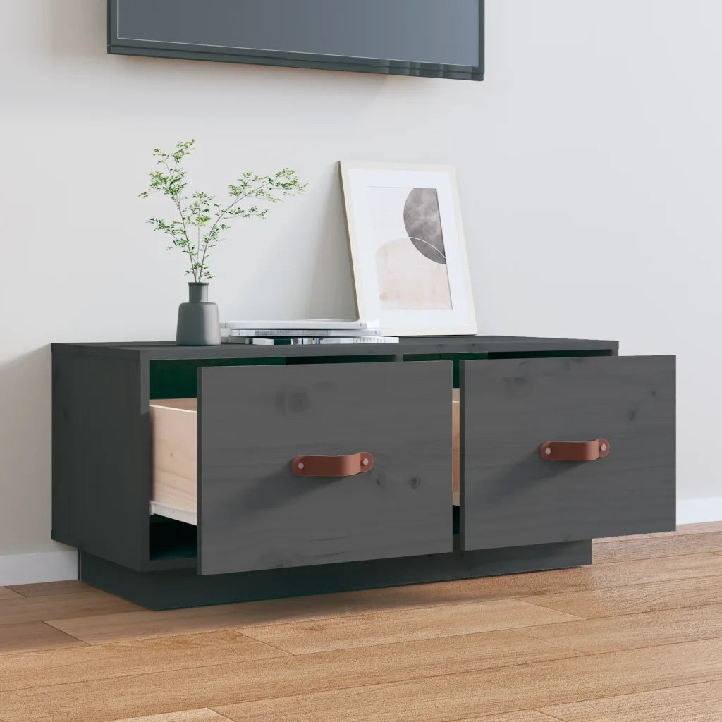 Mobile Porta TV Grigio 80x34x35 cm in Legno Massello di Pino 818242
