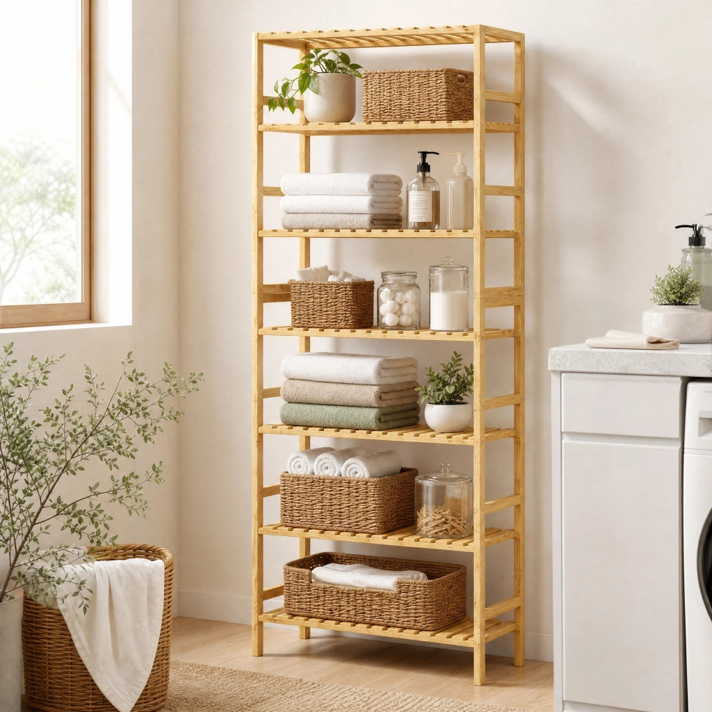 Libreria 60x26x161 cm con ripiani regolabili in bambù naturale