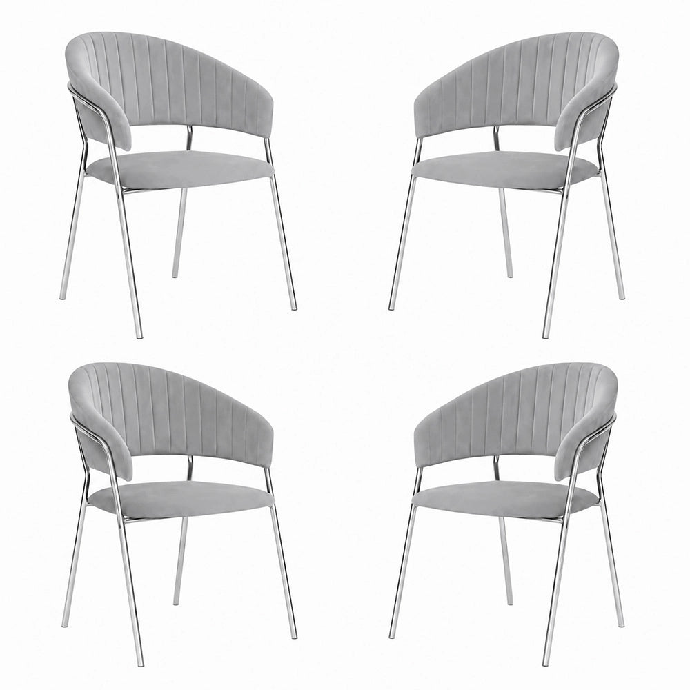 Sedie da pranzo set da 4 Aurelia in velluto grigio con gambe in ferro cromato