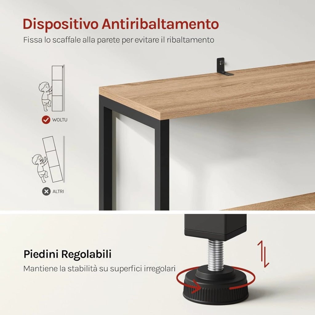 Libreria Moderna Design, 58 x 24 x 122 cm, Scaffale per Libri CD, con Cassetti e Ante, in Legno e Metallo, Rovere Chiaro RGB09hei
