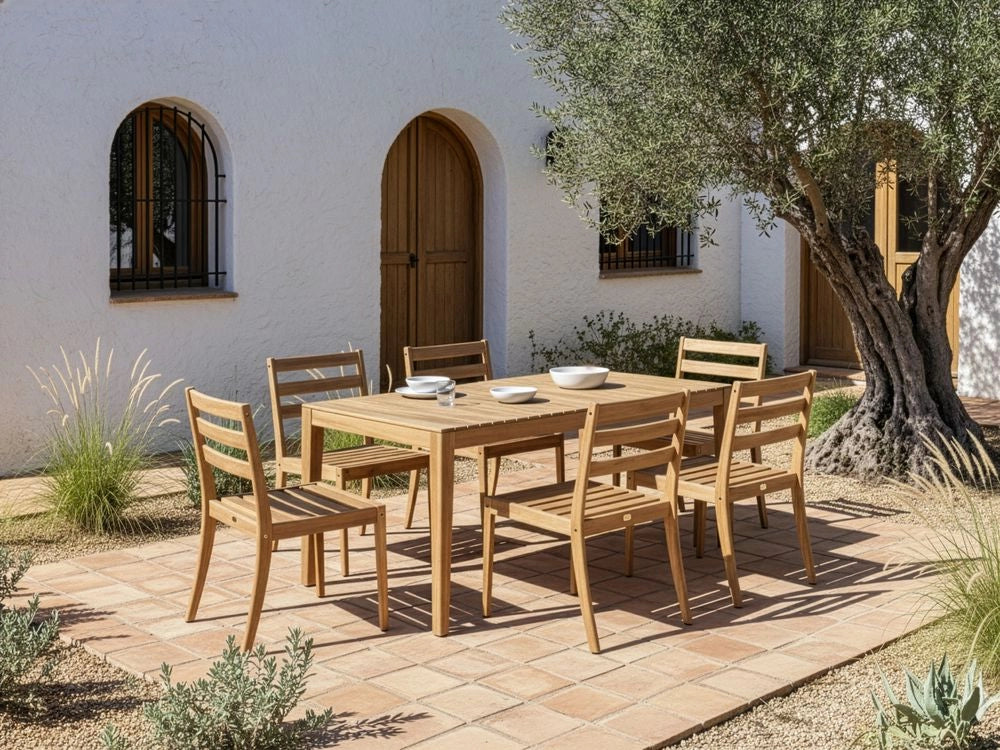 Tavolo da pranzo da giardino marrone chiaro in legno di acacia certificato 180 x 90 cm piano rettangolare stile rustico Tavolo da pranzo da esterno,