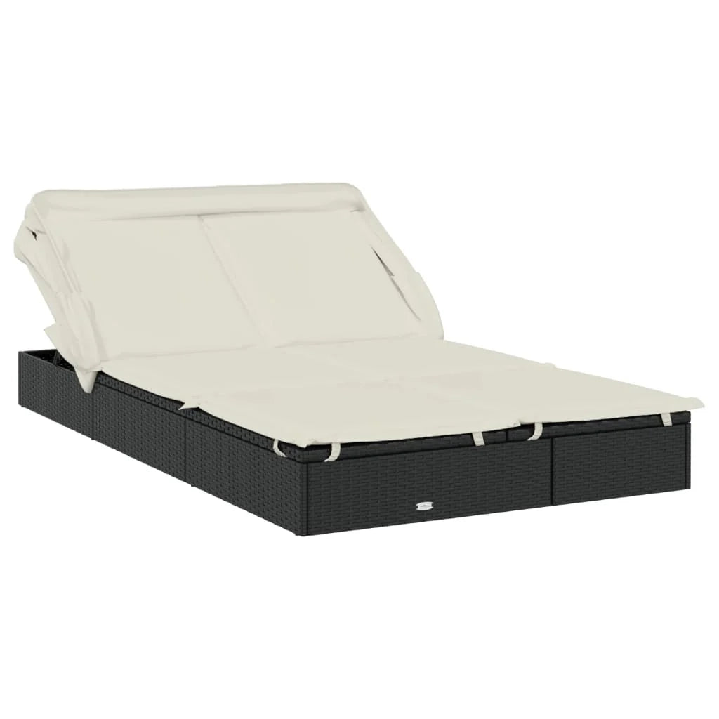 Lettino prendisole chaise longue a 2 posti con tettuccio pieghevole 213 x 118 x 97 cm nero 02_0012190