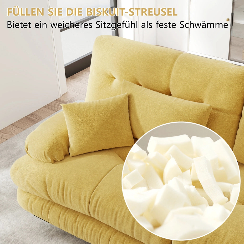 Divano modulare angolare in ciniglia con seduta profonda e cuscini decorativi e lombari giallo 406 × 77 × 81 cm
