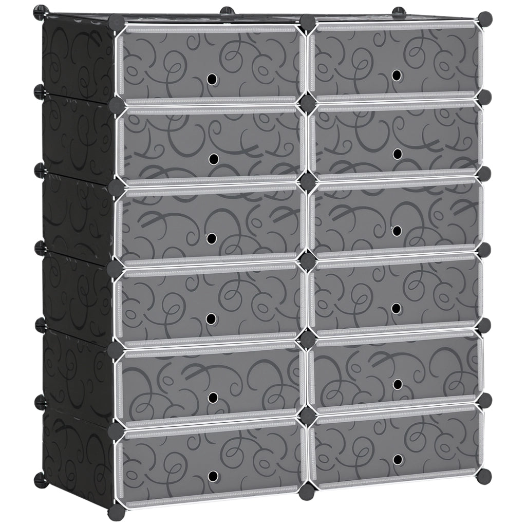 Scarpiera Modulare Salvaspazio 12 Cubi ¨C Zephmum ¨C Acciaio e PP Nero e Bianco 45x35x16 cm