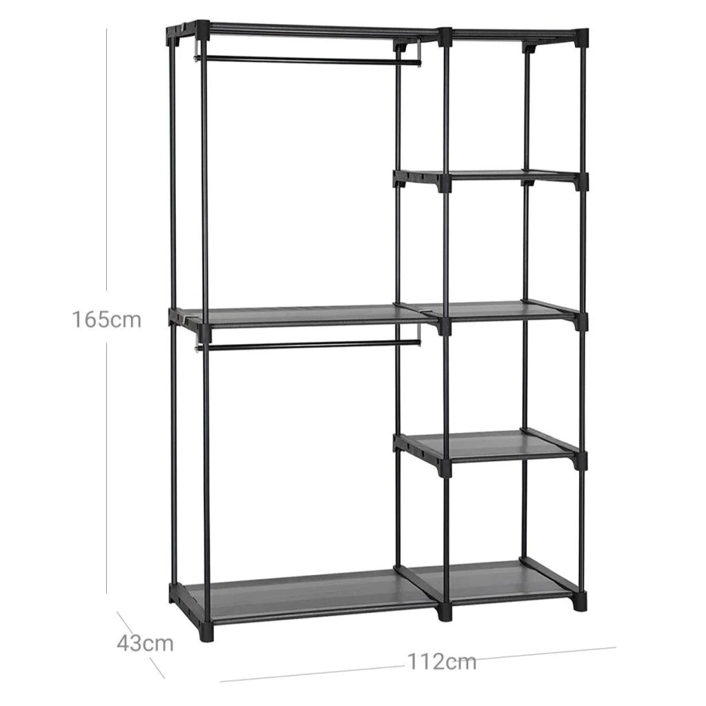 Armadio pieghevole indipendente con asta appendiabiti appendiabiti organizer portaoggetti cabina armadio camera da letto studio stabile 165 cm nero 12_0002295