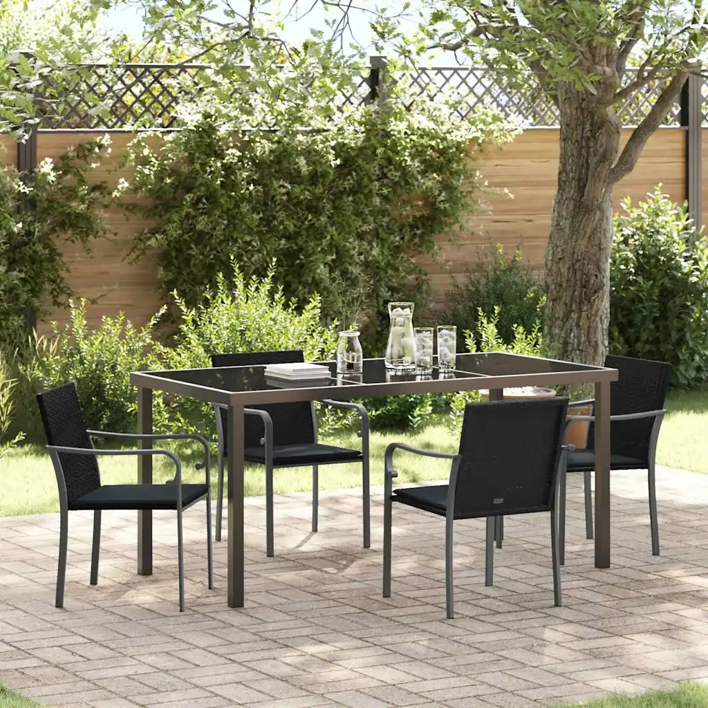 Set da Pranzo per Giardino 5 pcs Nero e Grigio Rattan in PE