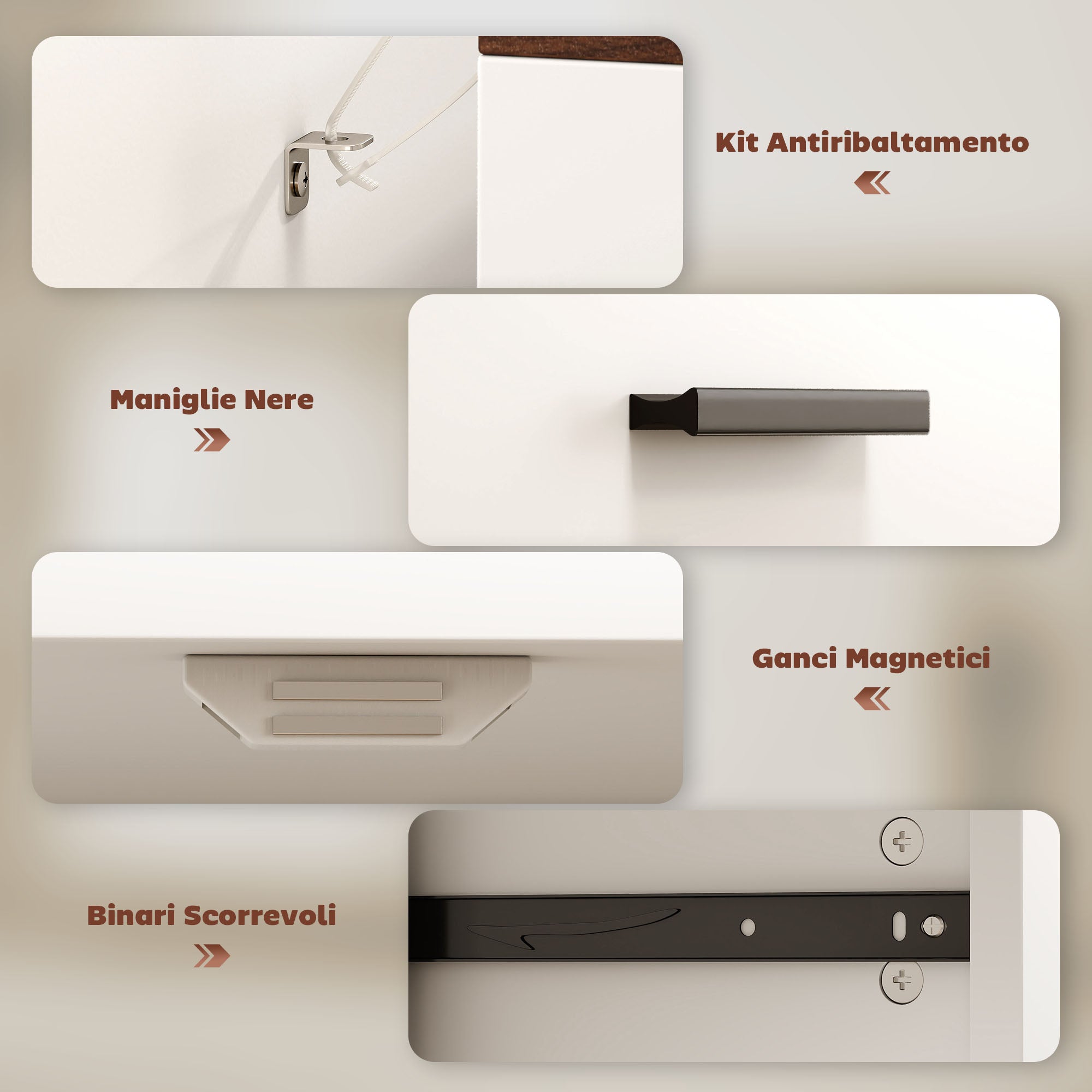 Credenza Moderna 68,6x35x90,3 cm 2 Cassetti e Armadietto in Legno Bianco