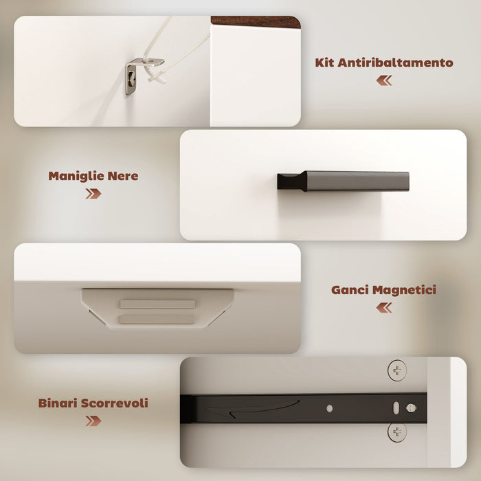 Credenza Moderna 68,6x35x90,3 cm 2 Cassetti e Armadietto in Legno Bianco