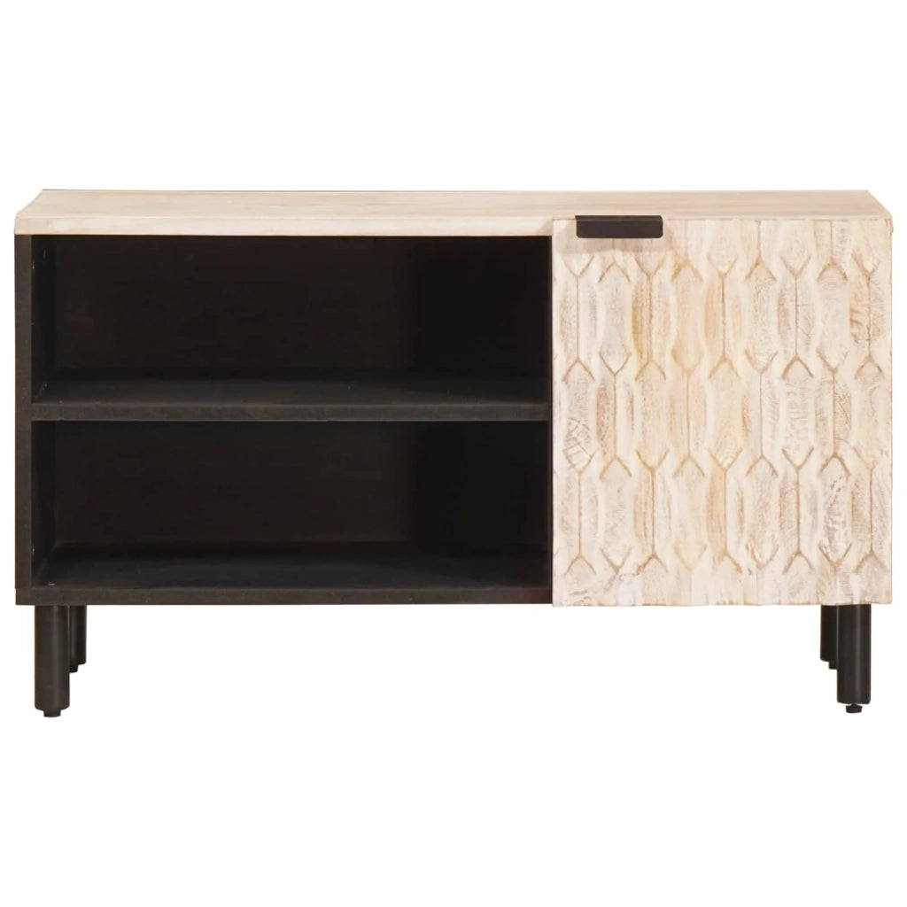 Mobile TV moderno e compatto con spazio interno stile minimalista 80 x 33 x 46 cm legno di mango bianco 02_0057767