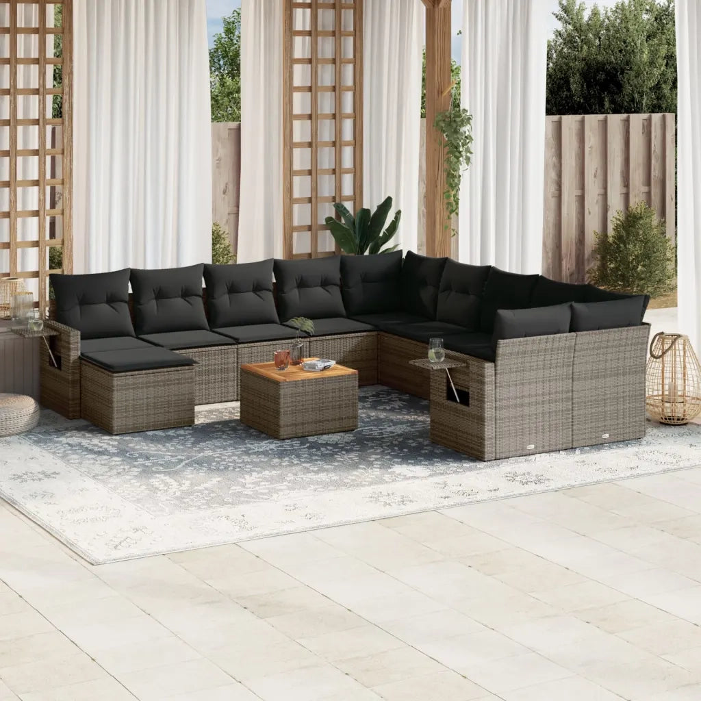 Set Divani da Giardino 12 pz con Cuscini Grigio in Polyrattan 3257194