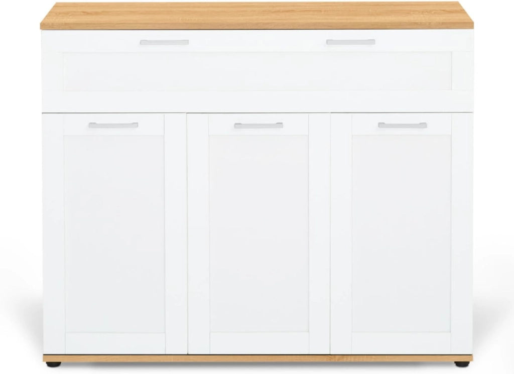 IDMarket - Credenza VITO 100 cm con 3 ante e 1 cassetto, bianco e piano in legno