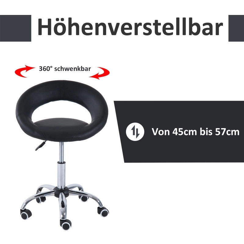 Sgabello girevole regolabile in altezza con ruote e schienale ergonomico in PU nero per saloni e studi medici