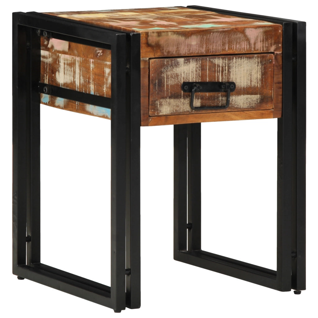 Tavolino con Cassetto Nero 40x40x50 cm Legno Massello di Recupero
