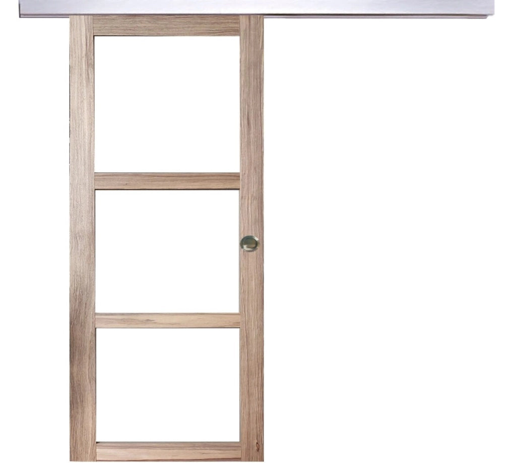 Porta Scorrevole Frake Vetro Trasparente H204 x L73 + binario in alluminio e 2 gusci senza maniglia