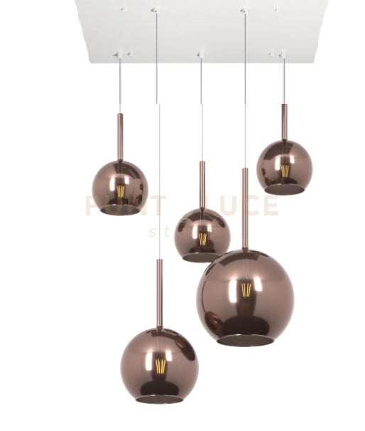 SOSP. BIANCO RETTANGOLARE 5 LUCI VETRI (1 GRANDE+1 MEDIO+3 PICCOLO) TUTTI RAME 1155BI-S5 RMIX-RA