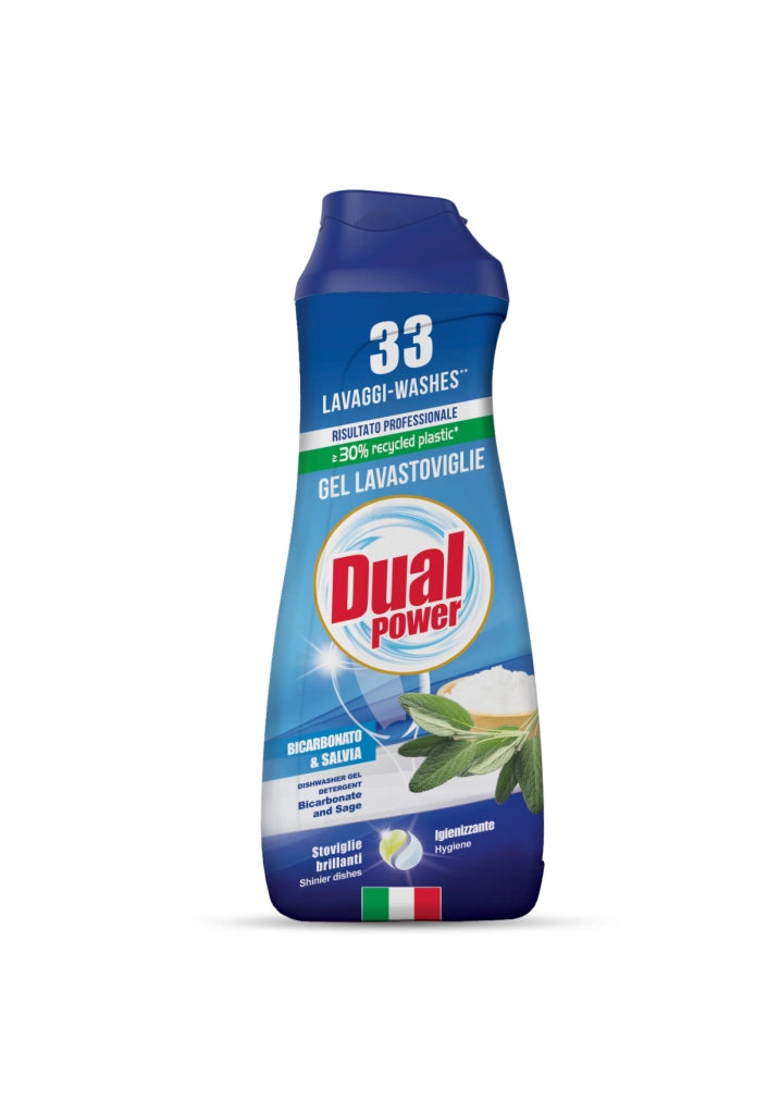 DUAL POWER DETERSIVO GEL LAVASTOVIGLIE BICARBONATO E SALVIA 33 LAVAGGI 660 ML