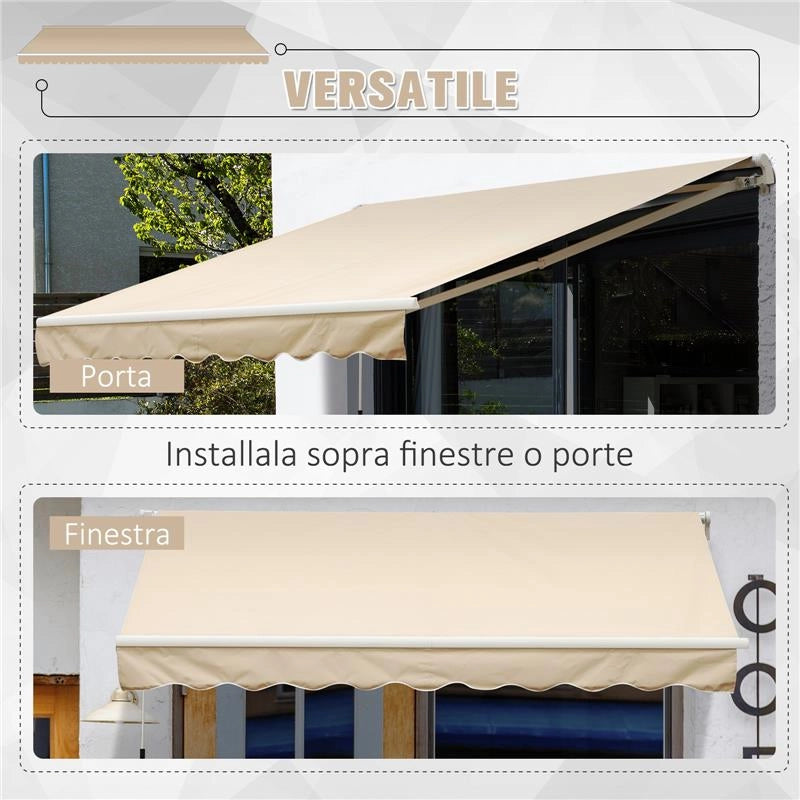 TENDA DA SOLE AVVOLGIBILE A PARETE DA ESTERNO 3 X 2.5 MT COLORE BEIGE