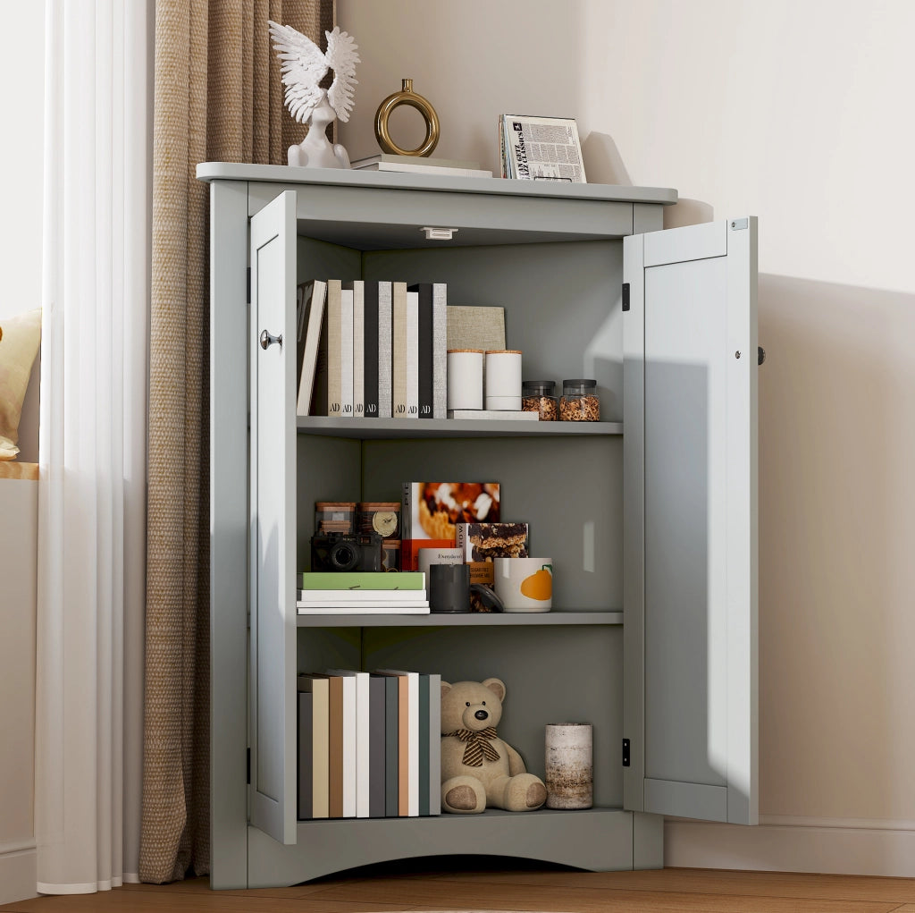 Mobile angolare 61;5 x 80 cm grigio in MDF; 2 ante e 3 vani