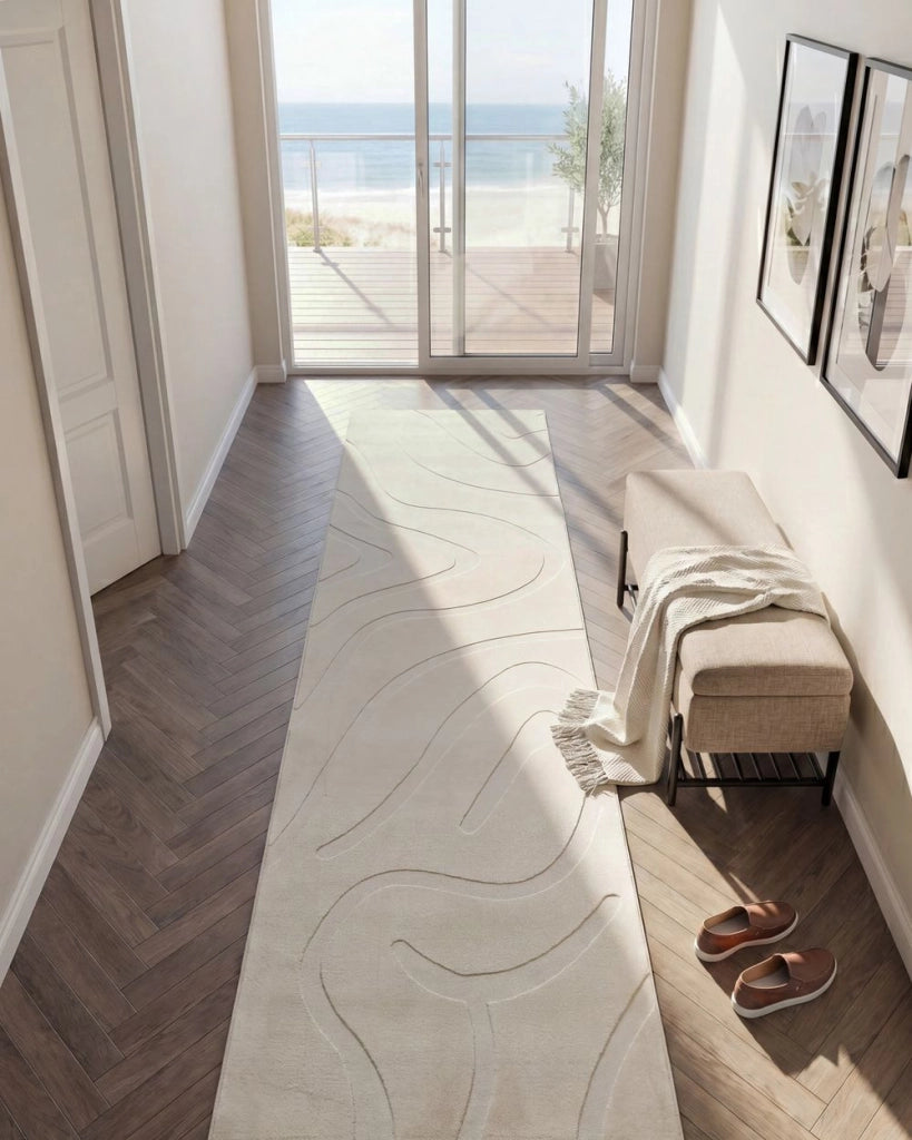 Tappeto da salotto rettangolare jacquard, 80 x 300 cm a pelo corto bianco sporco Stile Moderno