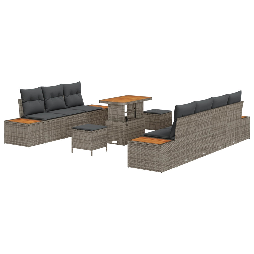 Set Divano da Giardino 10 Pezzi con Cuscini Grigio Polyrattan Acacia