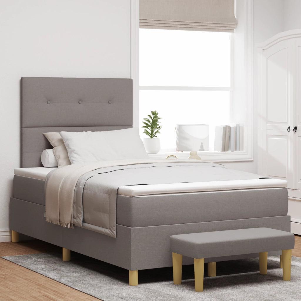 Letto Box Spring  con Materasso e Panchina Tortora 120x200 cm in Tessuto