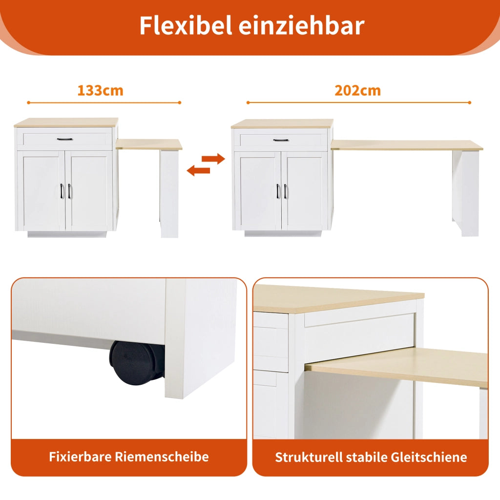 TAVOLO BAR ESTENSIBILE 133-202x70x93,5 cm MDF BIANCO