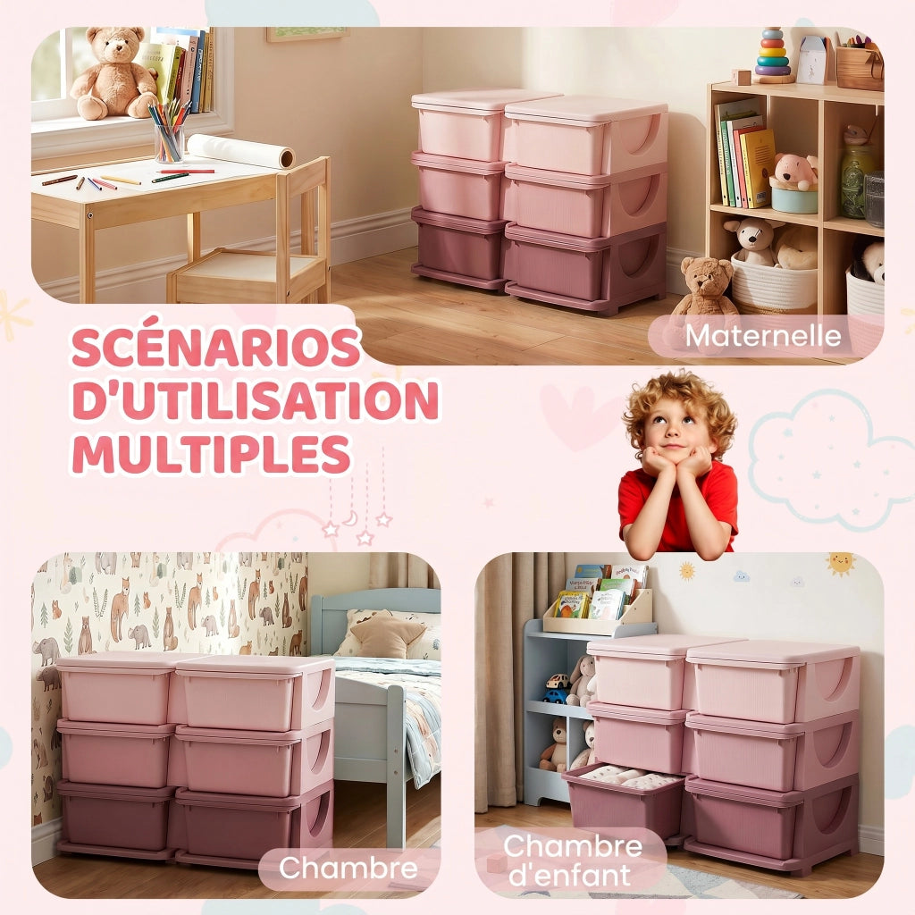 Portagiochi per bambini con 6 cassetti e 3 ripiani ¨C zephmum ¨C 75x37x56,5cm rosa