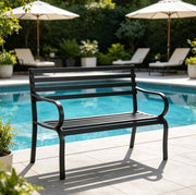 Panchina da giardino in metallo nero 127x58x82 cm; 2 posti