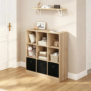 Scaffale a cubi freestanding con 3 cassetti in tessuto, libreria moderna in legno ingegnerizzato