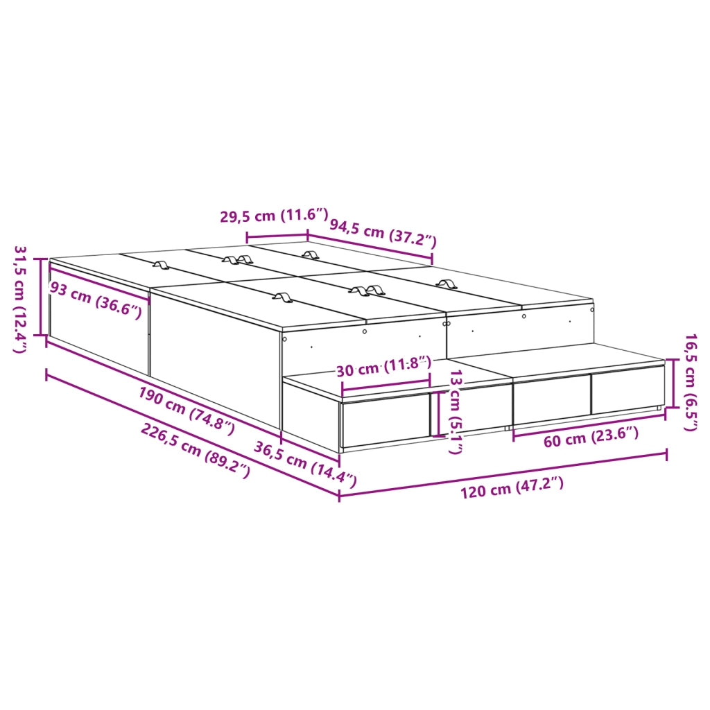 Struttura letto contenitore grigio cemento 120x190 cm