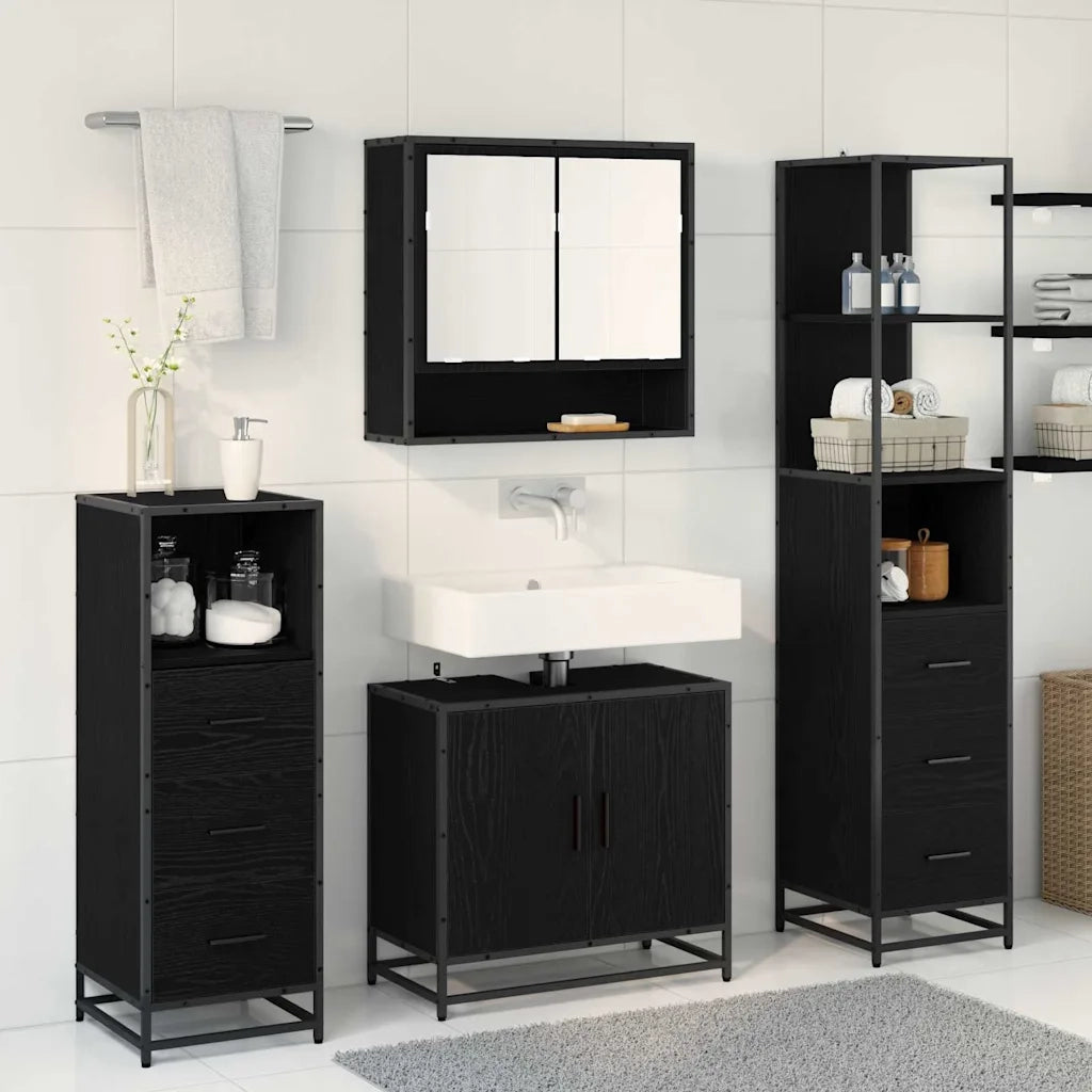 Set di mobili per il bagno 4 pcs Rovere Nero Legno multistrato