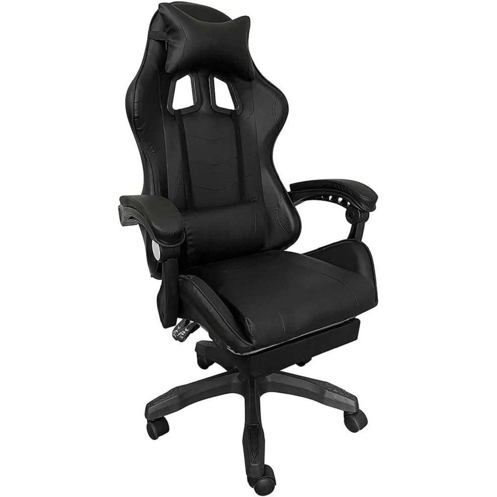 Trade Shop - Sedia Poltrona Gaming Ufficio Casa In Ecopelle Cuscino Lombare Poggiatesta Piedi Nero -