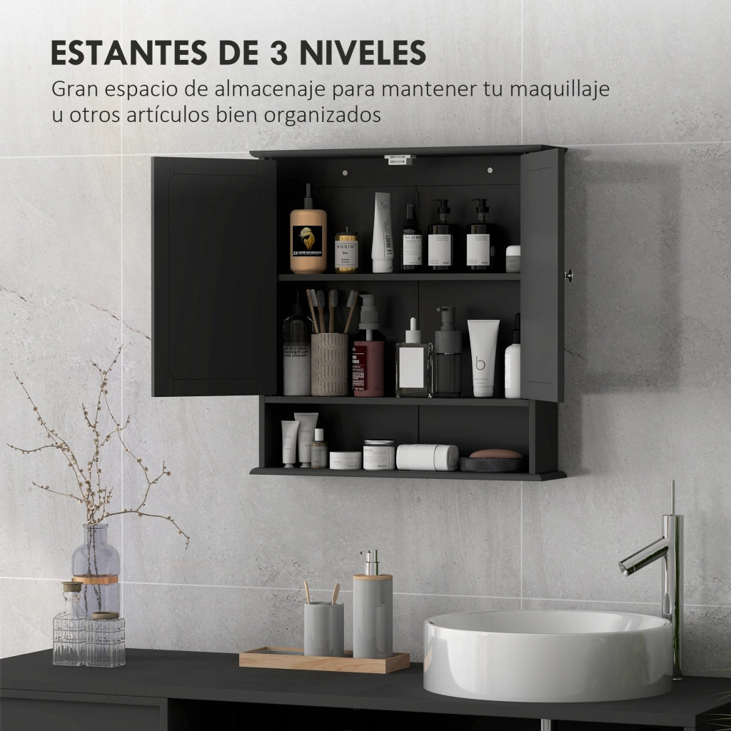 Armadietto Bagno con Specchio e Ante ¨C Zephmum ¨C Nero 56x13x58cm