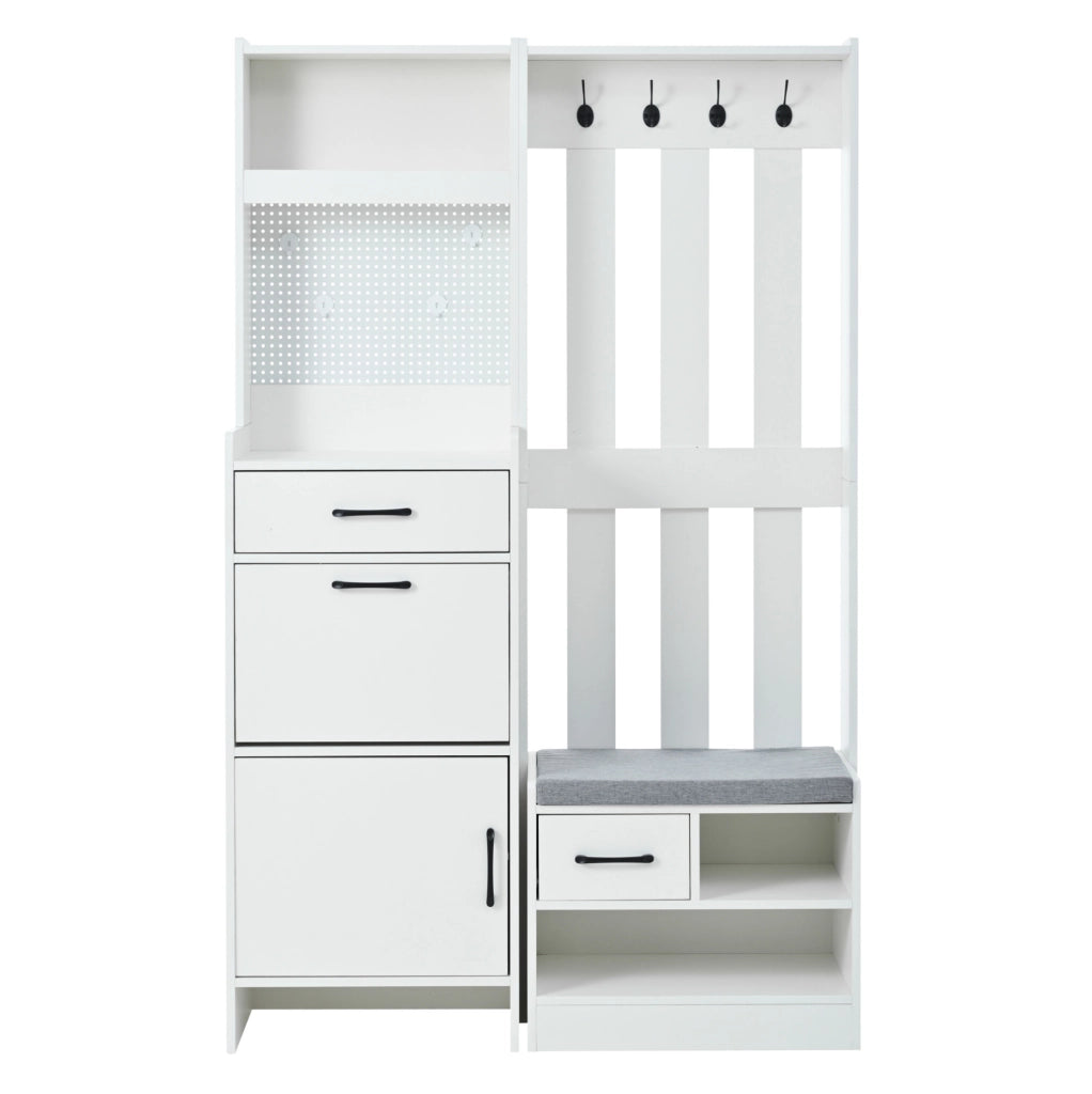 Guardaroba da ingresso 7 in 1 con panca e scarpiera bianco