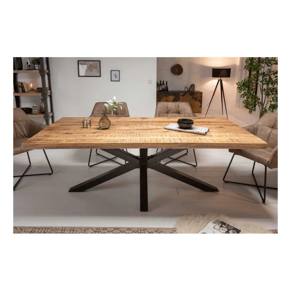 Table SOLARA 160 cm – Piano in legno di mango verniciato e struttura in metallo nero – Design industriale e fascino unico