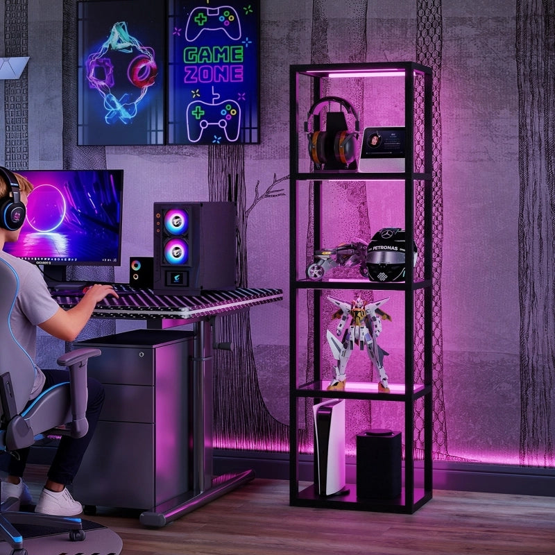 Lampada da terra RGB con ripiani in vetro, lampada da terra a LED a 4 livelli con telecomando, sincronizzazione musicale, nera