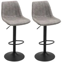 Set 2 Sgabelli da Bar con Schienale, Poggiapiedi e Altezza Regolabile Stile Industriale, Grigio